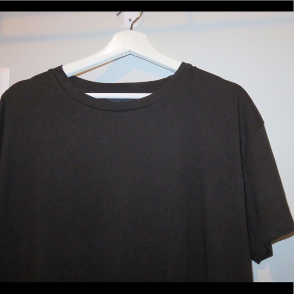 French Connection Tunic Top Black Mesh Hem Short Sleeve Small Oversized Goth - Picture 4 of 5